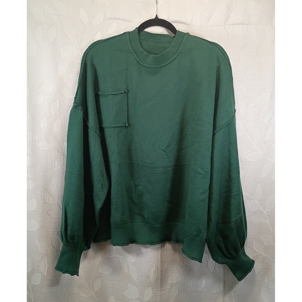 Sheocivy Forest Green Oversized Knit Sweater XL Exposed Seams Balloon Sleeve